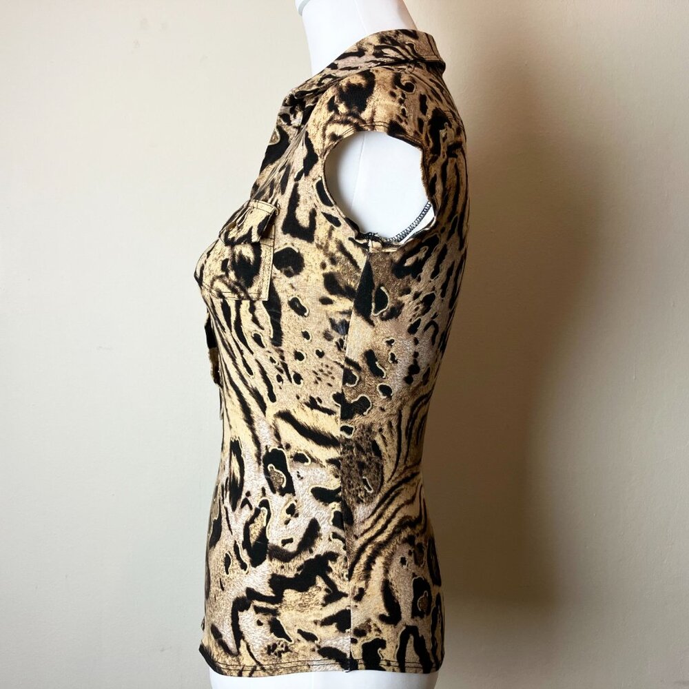 Cache Leopard Print Brown-Tan Button-Down Short S… - image 7